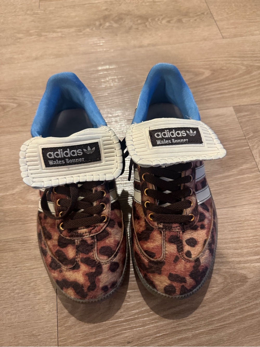 adidas Leopard Print Sneakers with White Strap and Blue Lining